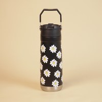 Daisy Print Black Stainless Steel Water Bottle