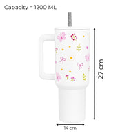 Butterfly, Bow & Floral Print travel  WHITE Tumbler