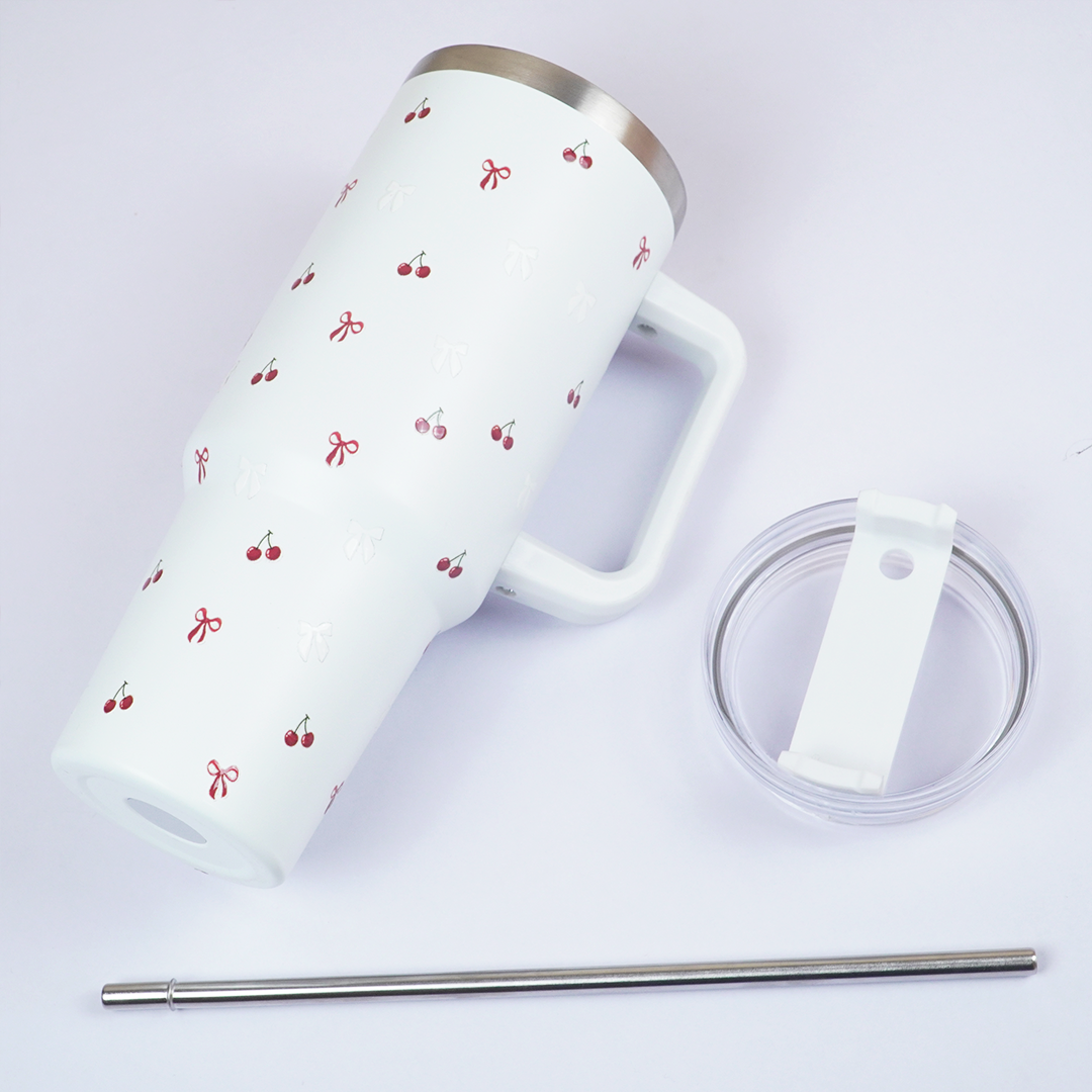 Cherry Daze Insulated Travel Tumbler with Handle & Lid with straw