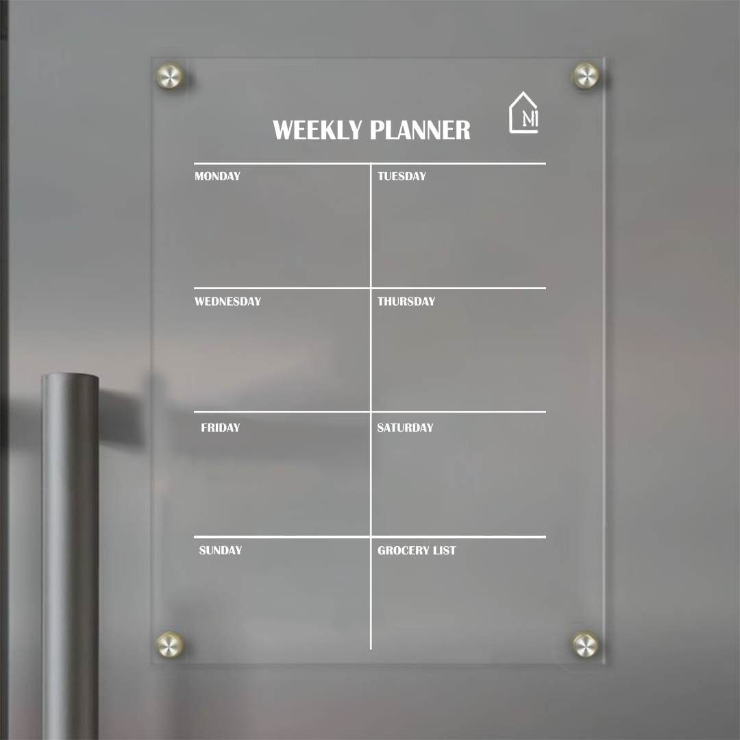 Acrylic Weekly Magnetic Planner Board – Fridge Organizer with Grocery List, Marker & Rag