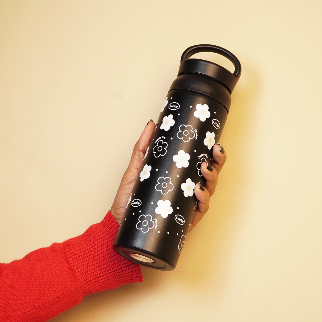 Black Floral Stainless Steel Insulated Tumbler