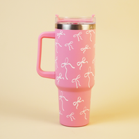 Pink Bow Insulated Tumbler with Handle & Straw