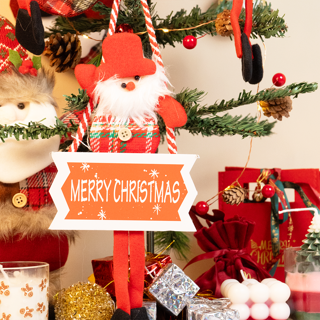 Set-4 Santa Hanging Decoration with “Merry Christmas” Sign