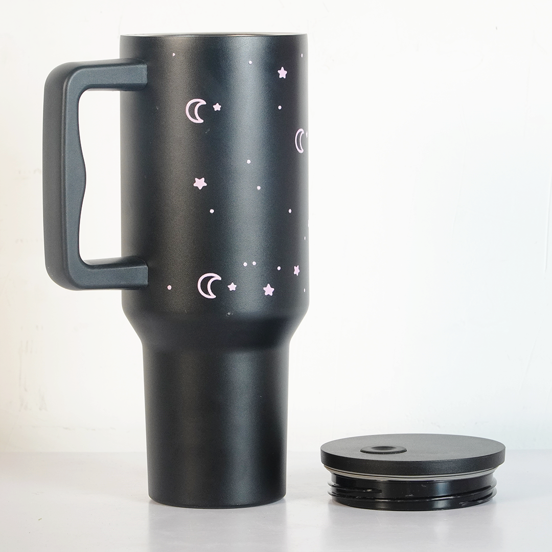 Moon & Stars Stainless Steel Tumbler with Handle | 40oz Insulated Travel Mug