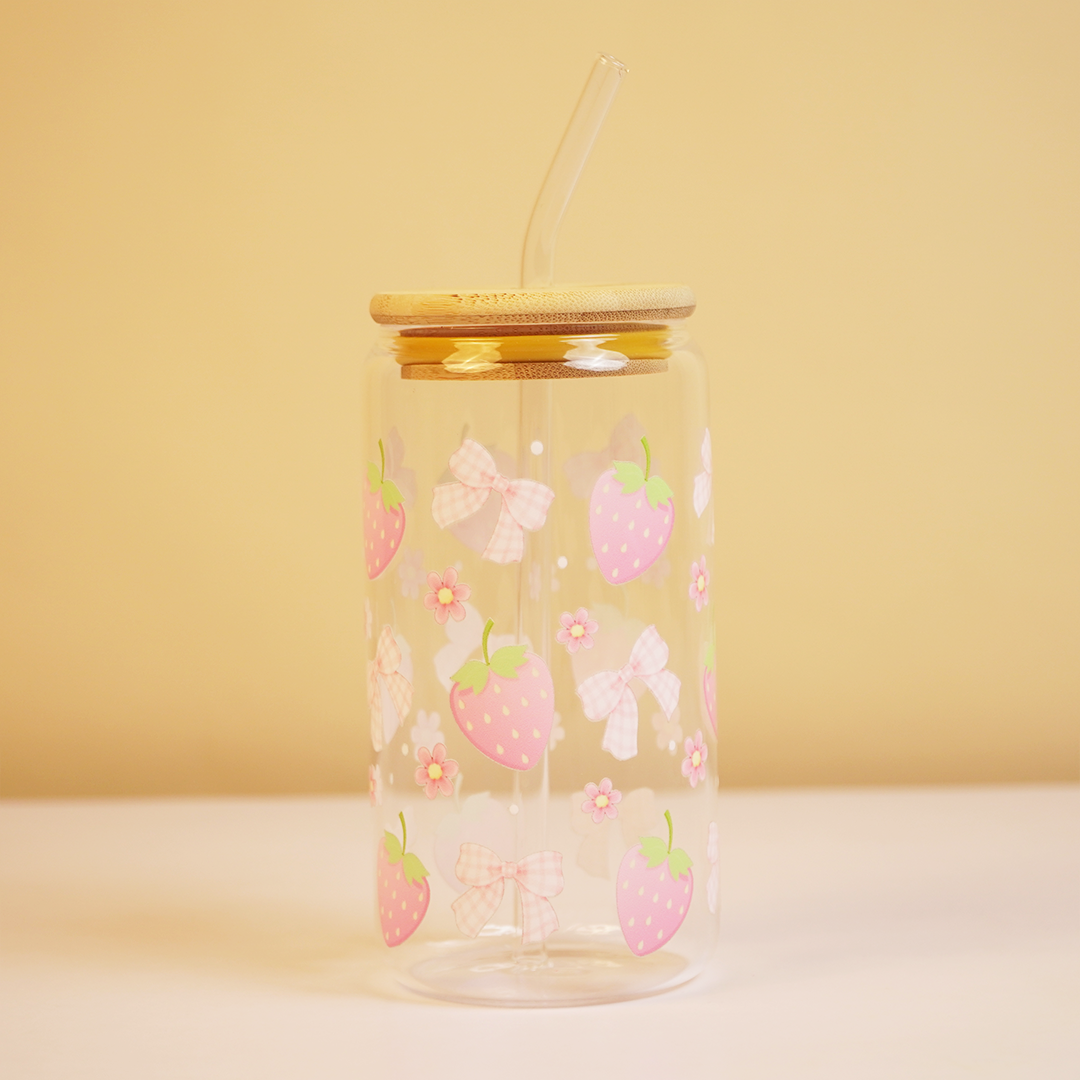 Set-2 Premium Glass Drinking Jar with Bamboo Lid & Straw