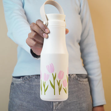 Aesthetic Pink floral Bottle| Leak Prof Stainless Steel Bottle ( 500 ML )