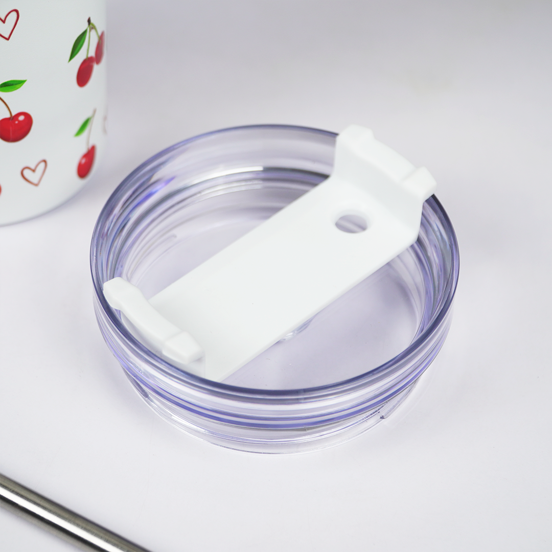 1200ml Cherry Print Insulated Stainless Steel Tumbler with Handle & Straw | Leakproof Travel Mug | Hot & Cold Beverage Cup | Height 27 cm, Width 7 cm