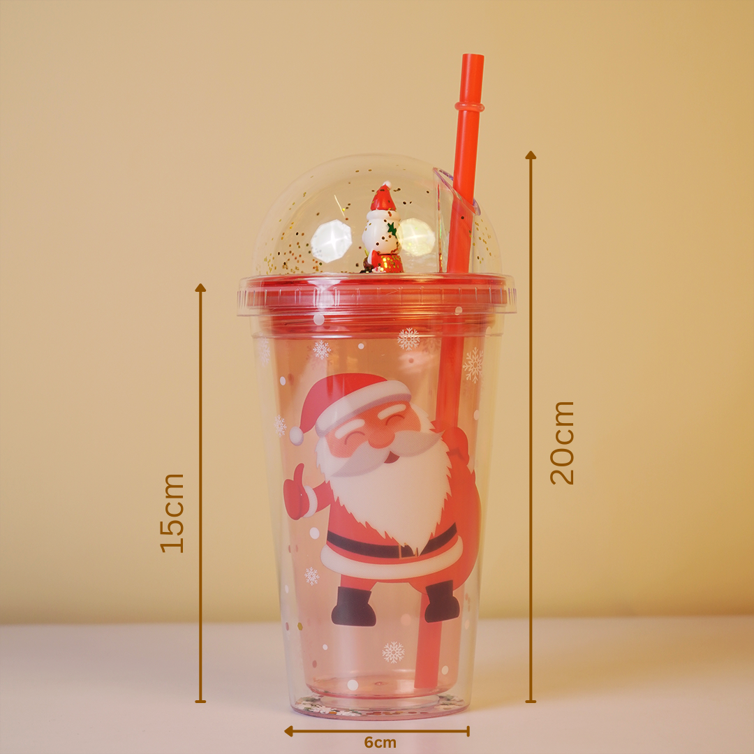 Merry Christmas Transparent Sipper with Dome Lid & Straw (Random Design Only Pack of 1)