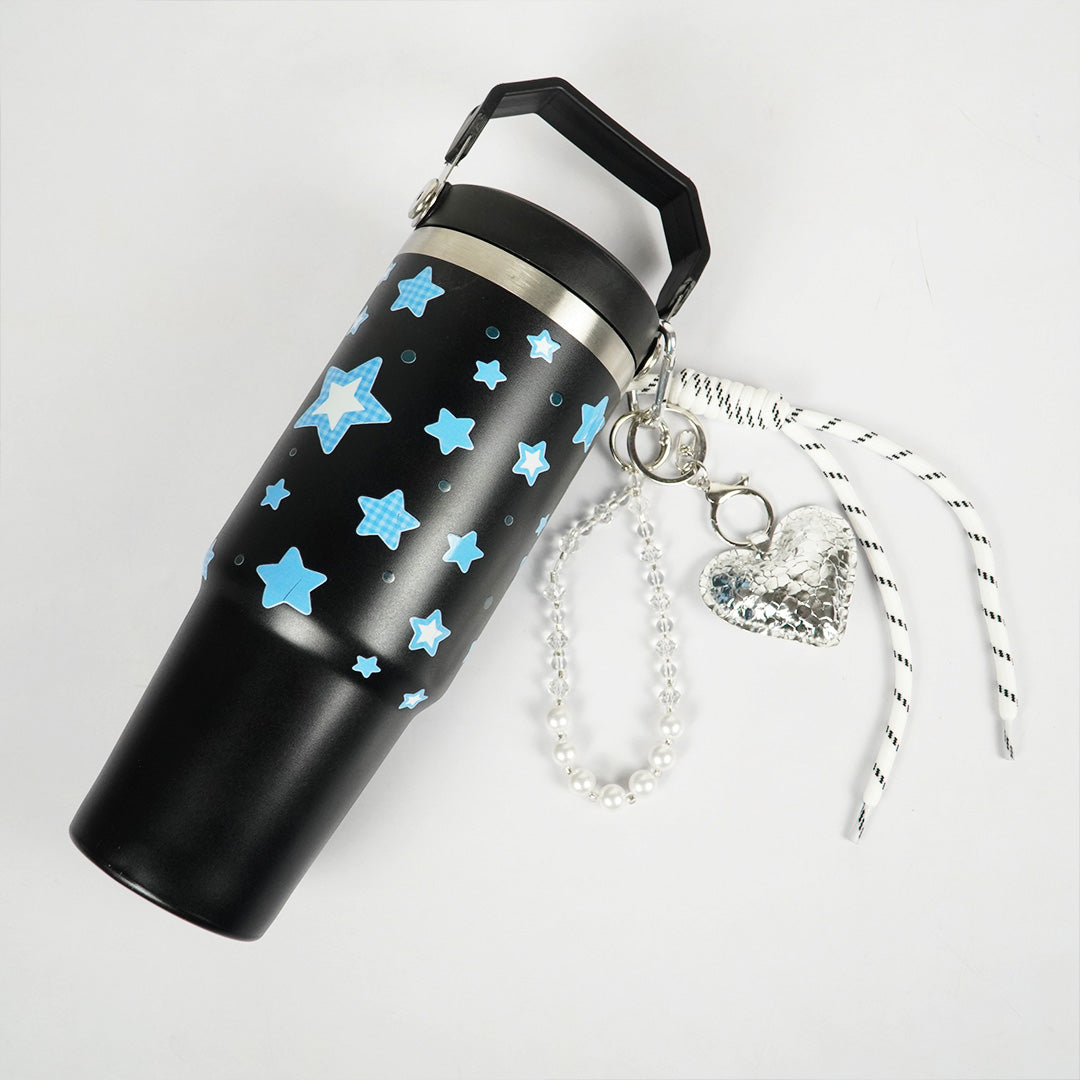 Star Print Tumbler with Handle & Straw | Reusable Travel Cup | Stylish Everyday Drinkware
