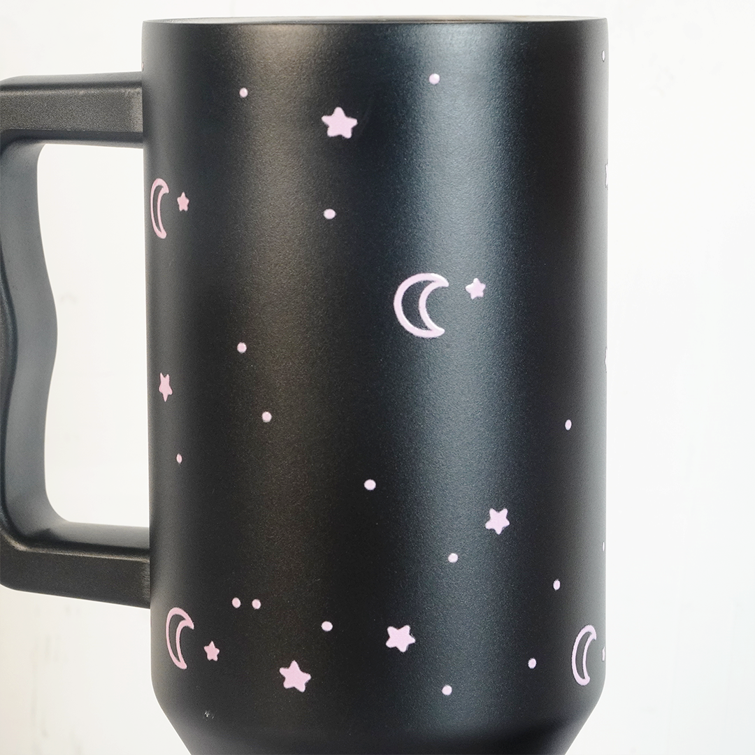 Moon & Stars Stainless Steel Tumbler with Handle | 40oz Insulated Travel Mug
