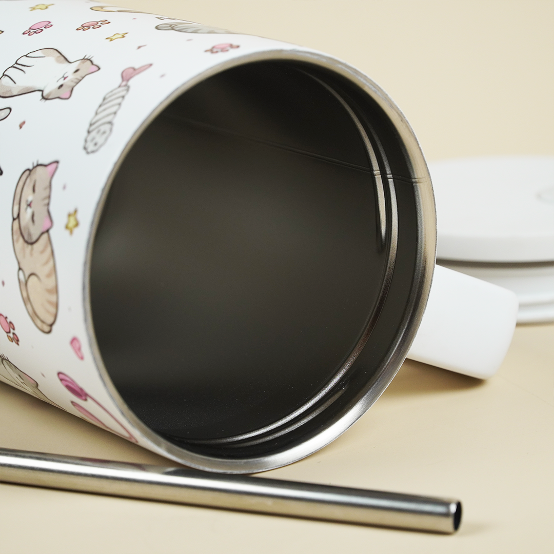 Meow Cat Insulated Tumbler— Leakproof & Insulated (White)