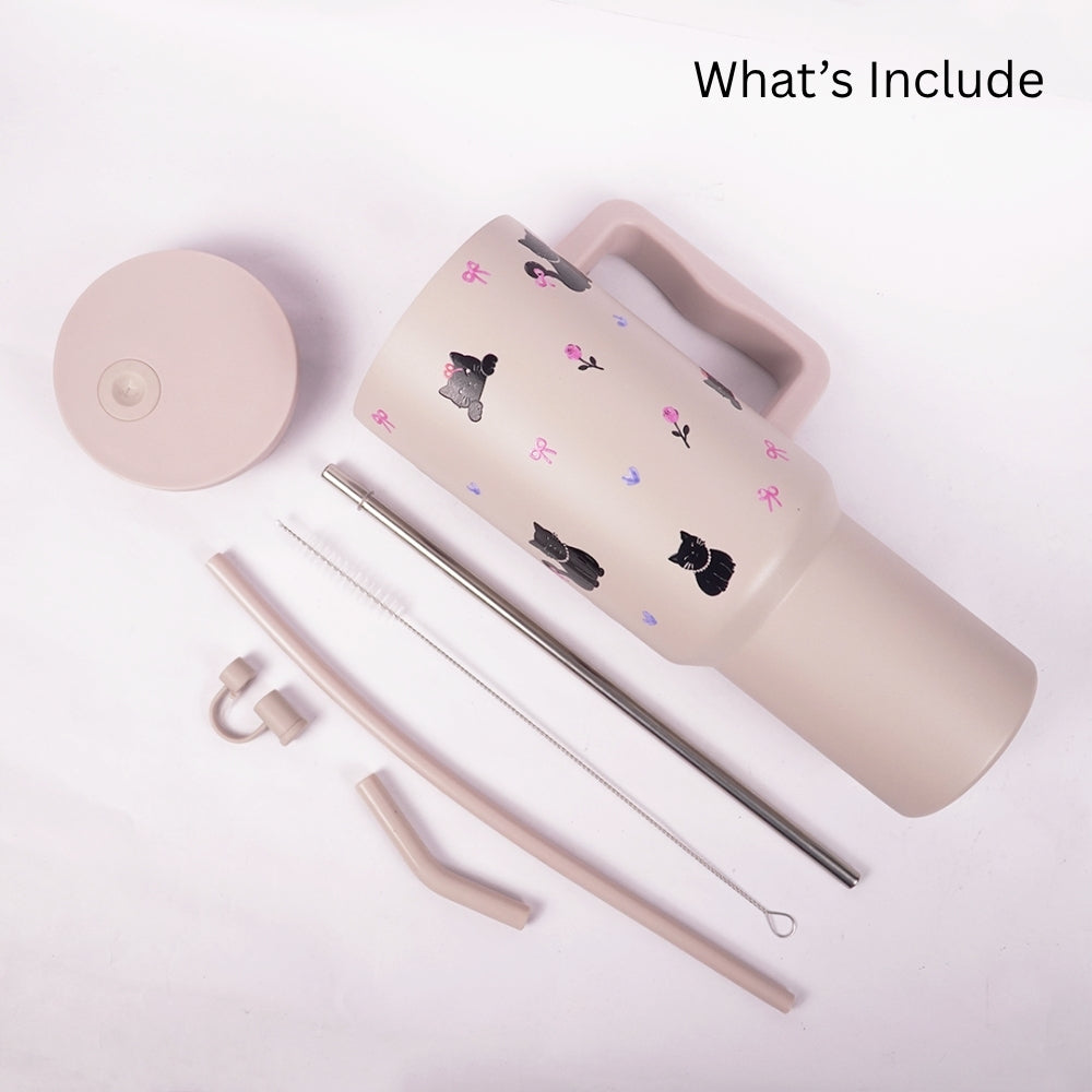 Cute Black Cat Travel Tumbler with Straw & Handle