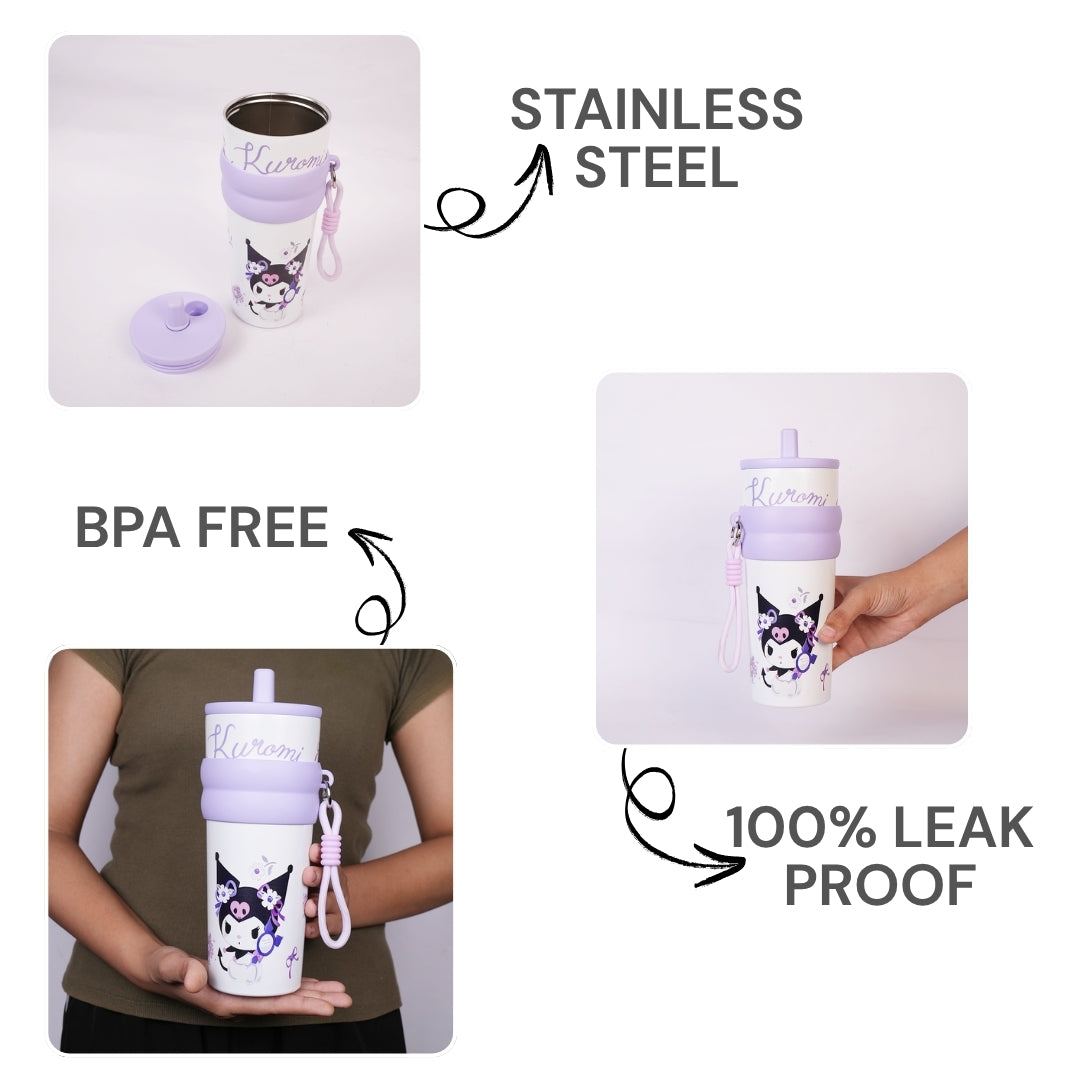 Kuromi Stainless Steel Insulated Tumbler with Straw & Carry Loop
