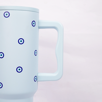 Blue Evil Eye Tumbler with Handle & Straw – Aesthetic Reusable Travel Cup