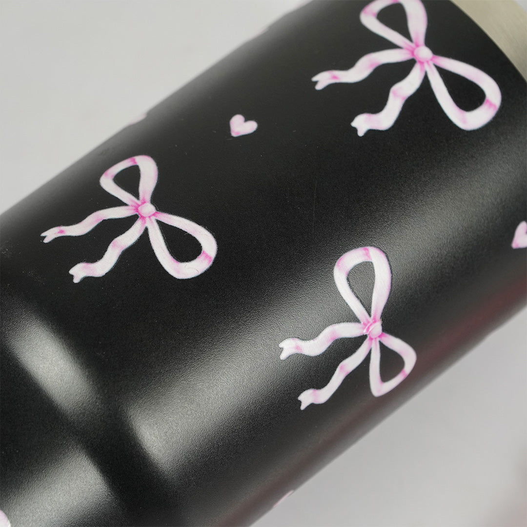 Bow Print Tumbler with Handle & Charm | Reusable Travel Cup | Cute Everyday Drinkware