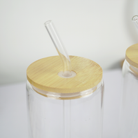 Clear Glass Tumbler with Bamboo Lid & Reusable Glass Straw