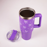 Purple Bow Print Tumbler – Insulated Travel Tumbler with Handle & Straw