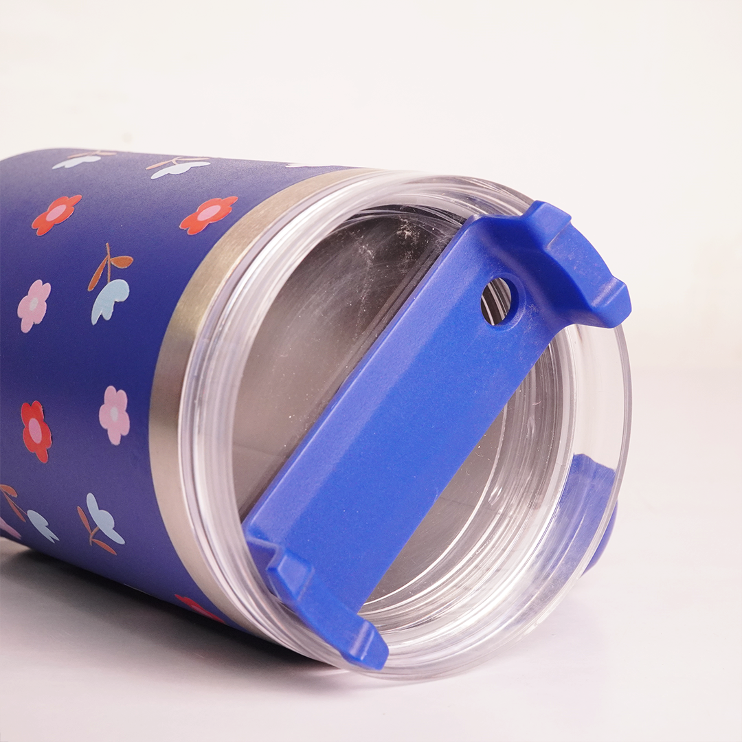 Floral Print Insulated Tumbler with Handle & Straw | Reusable Travel Cup | Stylish Drinkware