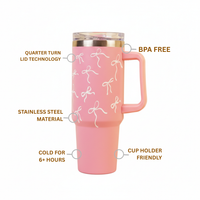 Pink Bow Insulated Tumbler with Handle & Straw