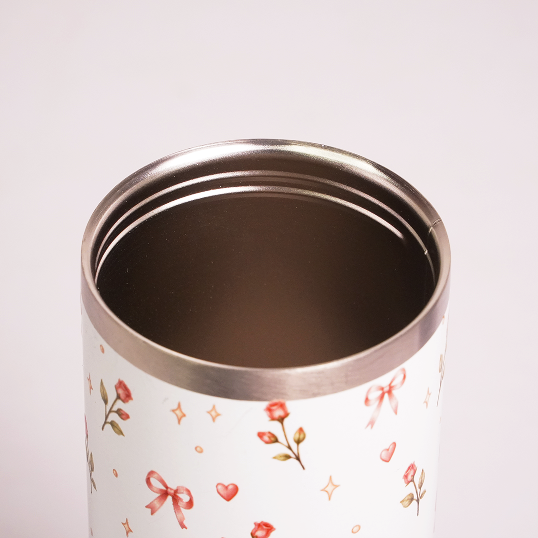 Floral Rose Print Tumbler with Handle & Straw | Reusable Travel Cup | Stylish Drinkware