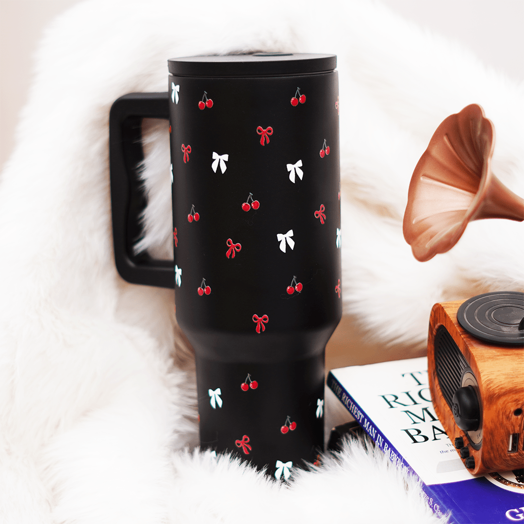 Cherry Daze  🍒 Leakproof Stainless Steel Tumbler in Black