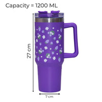 Strawberry Floral Print Tumbler with Handle & Straw | Reusable Travel Water Cup | Stylish Drinkware