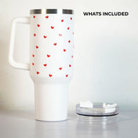 Cute Red Heart Print White Stainless Steel Tumbler with Handle