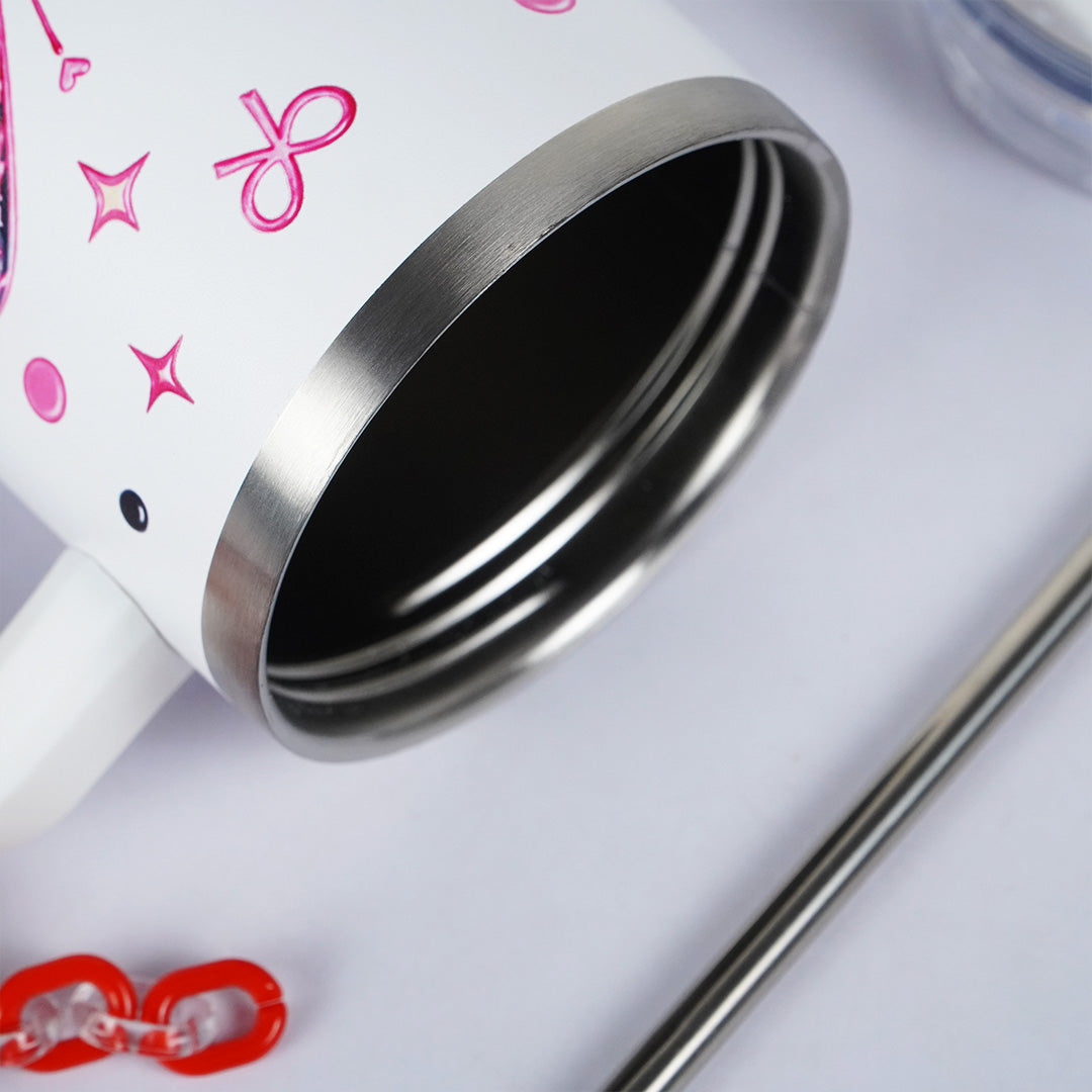 Butterfly Print Tumbler with Handle & Charm | Reusable Travel Cup | Cute Everyday Drinkware