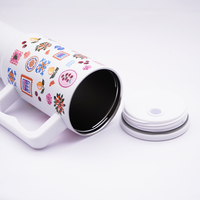 Mediterranean Print Stainless Steel Travel Tumbler with Handle & Leakproof Lid | Double Wall Vacuum Insulated Coffee Mug