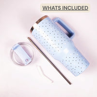 Blue Paw & Heart Print Tumbler – Insulated Travel Tumbler with Handle & Straw