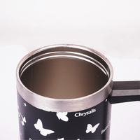 Black Butterfly Print Tumbler with Straw & Handle – Insulated Travel Coffee Cup