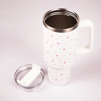 Delicate Pink Flower Tumbler with Handle & Straw