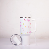 White Floral Butterfly Tumbler with Straw & Handle – Cute Aesthetic Travel Tumbler