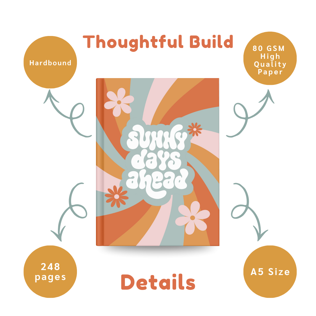 Sunny Days Ahead Aesthetic Notebook | Retro Floral Journal for Notes, Planning & Daily Writing
