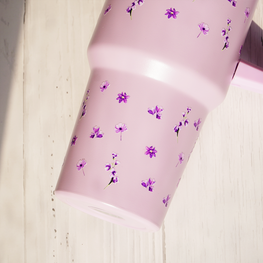 Floral Insulated Tumbler with Handle & Straw