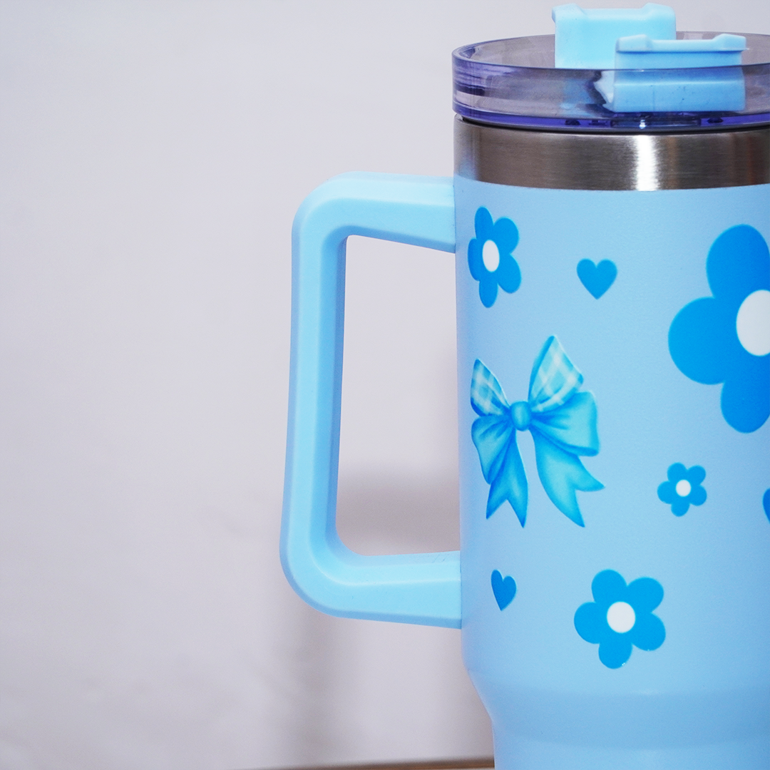 Cute Floral Blue Bow Stainless Steel Tumbler
