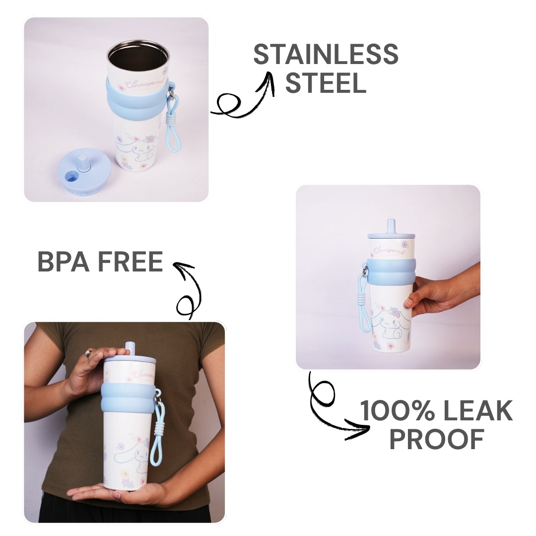 Cinnamoroll Floral Stainless Steel Insulated Tumbler with Straw & Carry Loop
