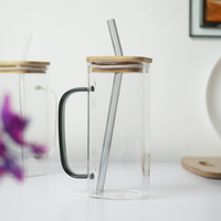 Glass Mug with Bamboo Lid & Reusable Straw | Clear Drinking Glass with Handle for Coffee