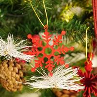 Set-6 Christmas Snowflake Ornaments – Red Hanging Decorations for Tree