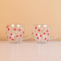 Set-2 Double Wall Glass Mug – Snowflake & Ornament Design