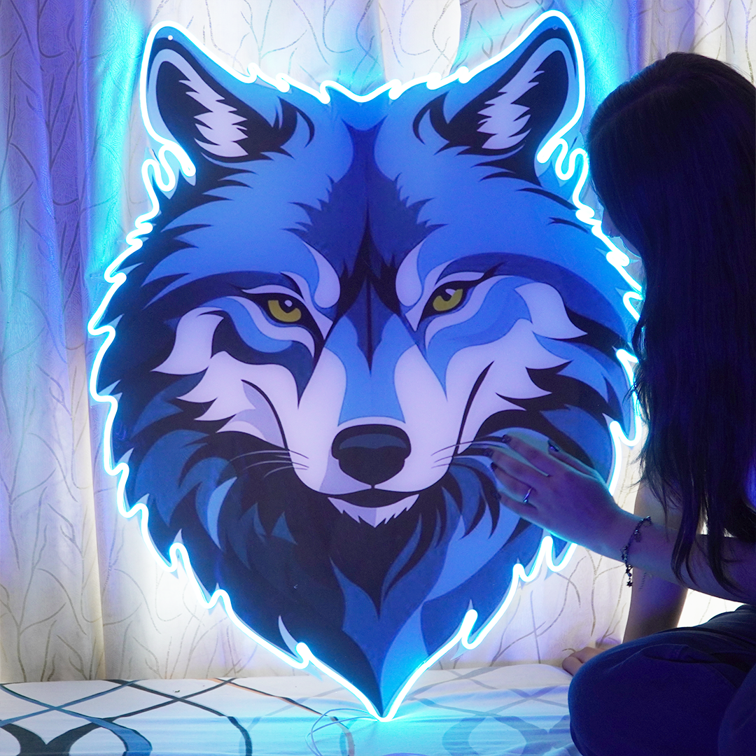 Wolf Neon LED Wall Light – Acrylic Neon Sign | Modern Animal Wall Décor