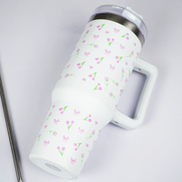 Floral Stainless Steel Insulated Tumbler with Handle & Straw – 1200ml Leakproof Travel Mug | Height 27cm, Width 7cm