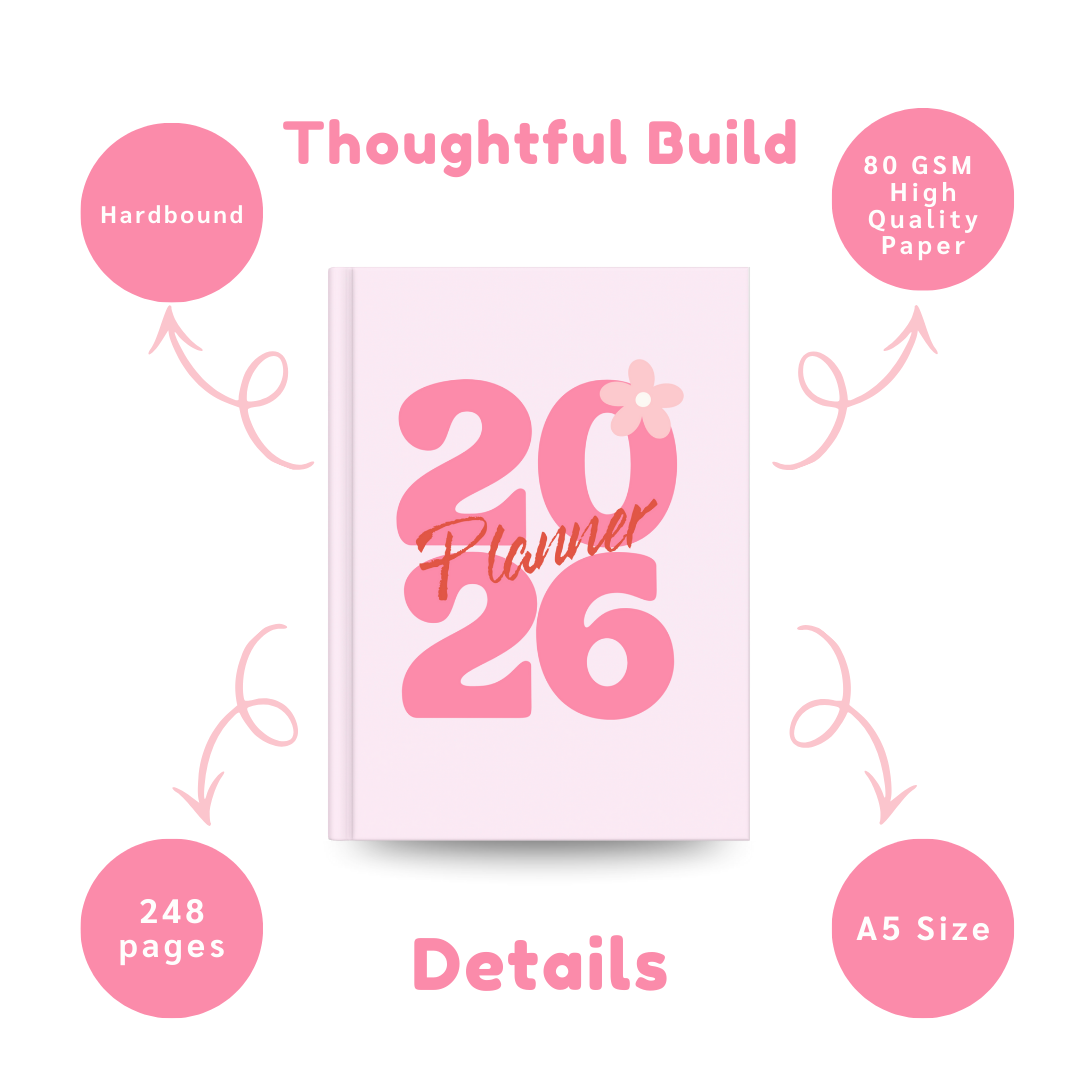 2026 Planner Diary – Cute Pink Daily Planner Notebook for Goal Planning, Journaling & Productivity