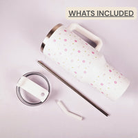 Delicate Pink Flower Tumbler with Handle & Straw