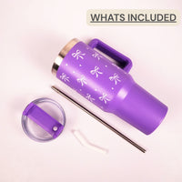 Purple Bow Print Tumbler – Insulated Travel Tumbler with Handle & Straw