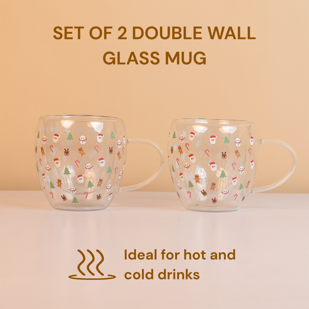 Set-2 Santa with Minis  -Double Wall Glass Mug