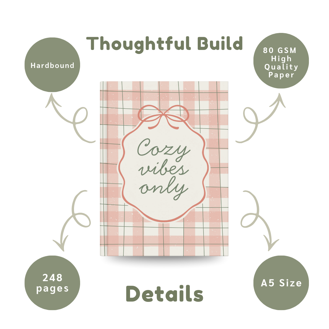 Cozy Vibes Only Aesthetic Notebook | Cute Pastel Checkered Journal for Daily Notes & Journaling