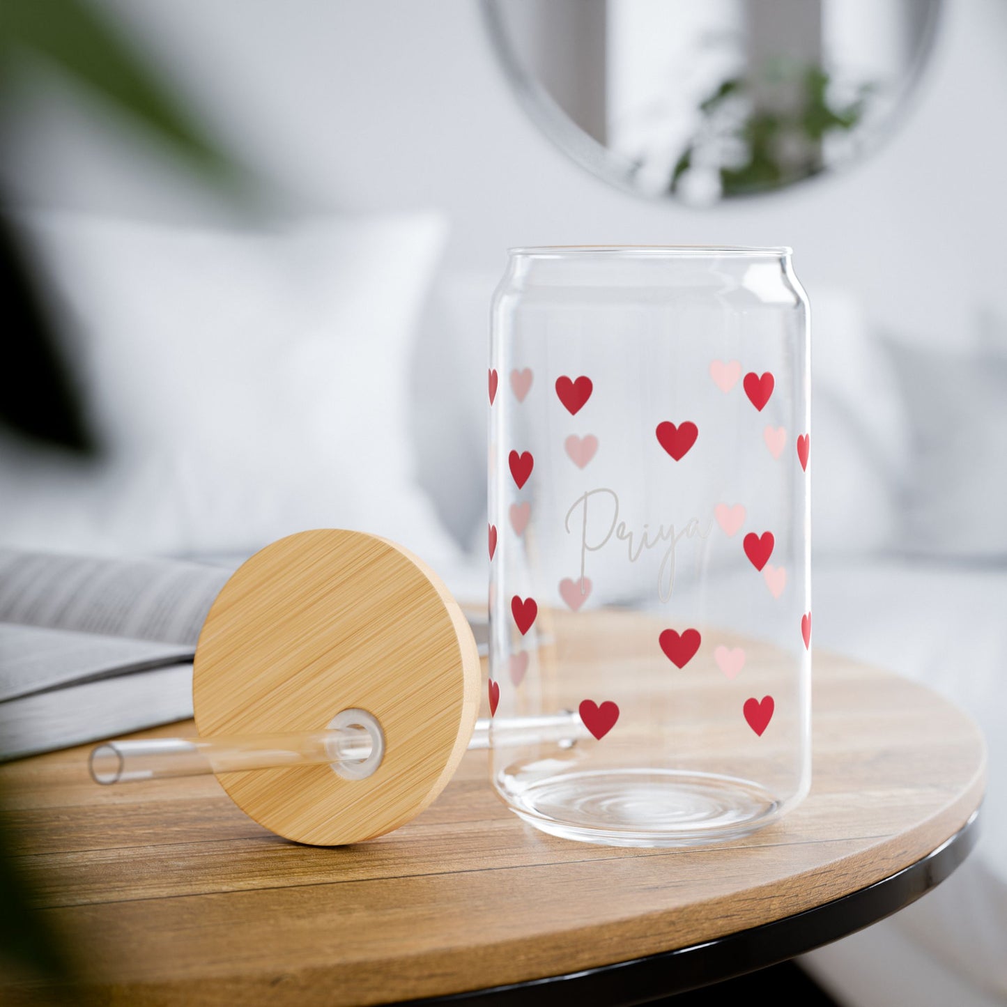 Personalized Heart glass jar Coffee tumbler