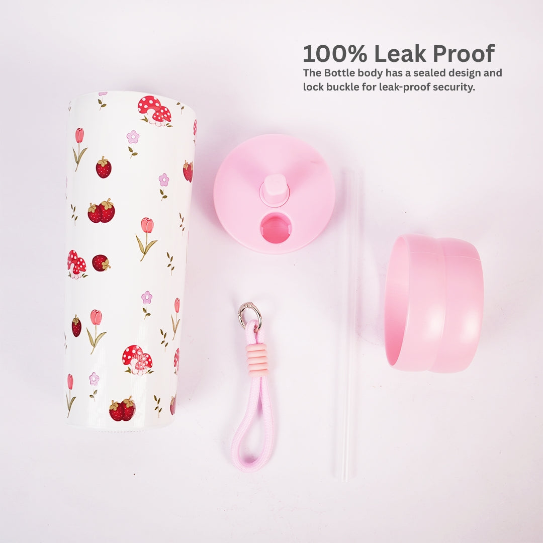 Floral & Mushroom Stainless Steel Insulated Tumbler with Straw & Carry Loop