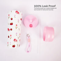 Floral & Mushroom Stainless Steel Insulated Tumbler with Straw & Carry Loop